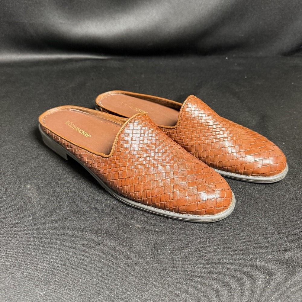 Vtg Worthington Womens Woven Brown Leather Mules 8M Daisy 90s Boho Cottagecore
